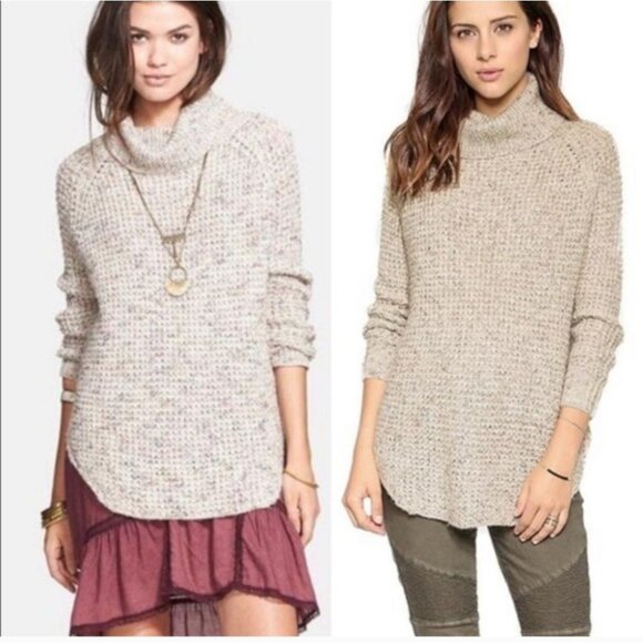 FREE PEOPLE | Dylan Tweedy Turtleneck Sweater Wool Linen Blend SZ S - Picture 1 of 5